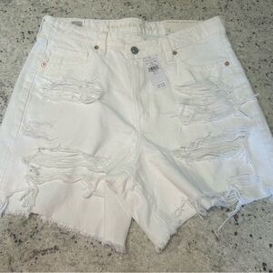 American Eagle Outfitters White High-Rise Distressed Denim Cutoff Shorts
